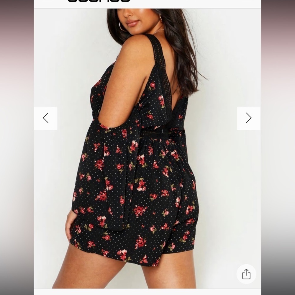 Boohoo Plus polka dot ditsy floral crochet insert romper - Picture 10 of 10